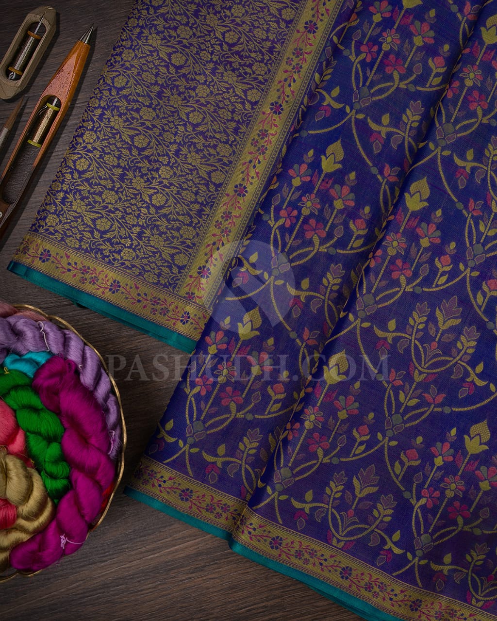 Royal Blue And Olive Green Kanjivaram Silk Saree-DJ365(B)
