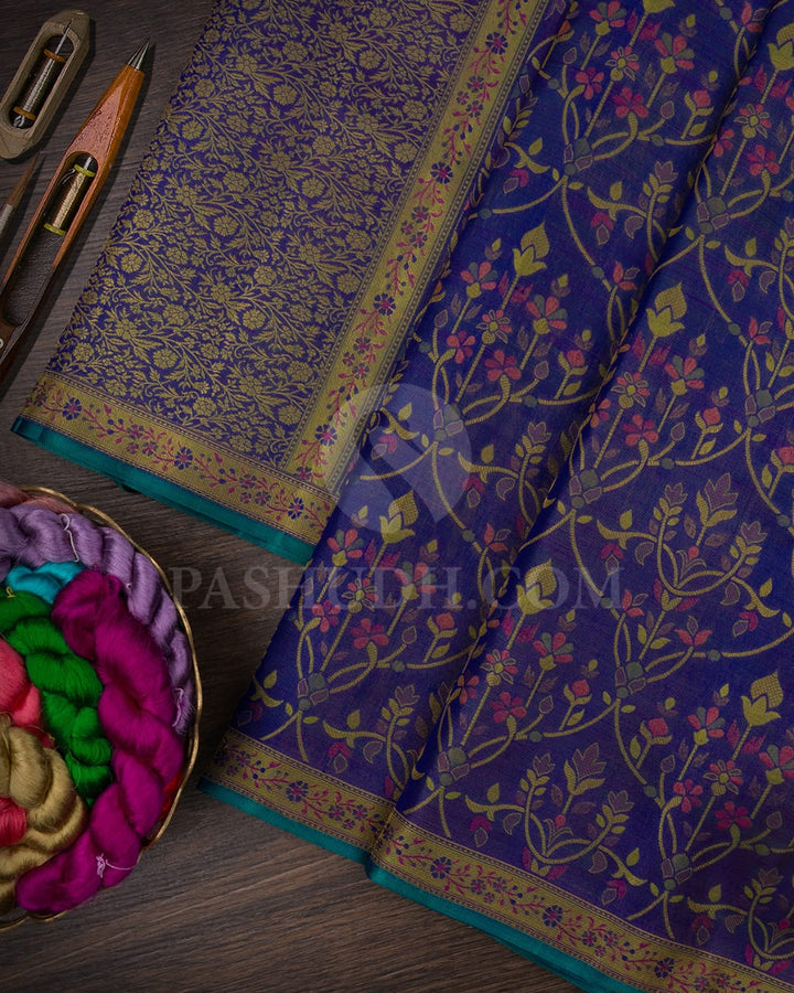 Royal Blue And Olive Green Kanjivaram Silk Saree-DJ365(B)