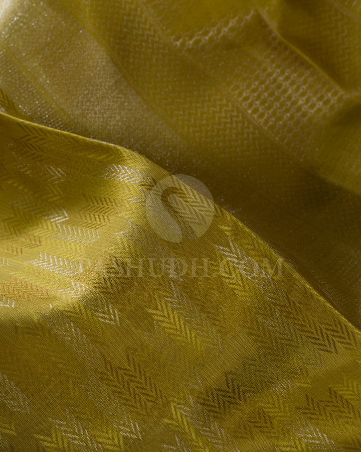 Lemon Yellow And Teal Blue Kanjivaram Silk Saree-D521(N)