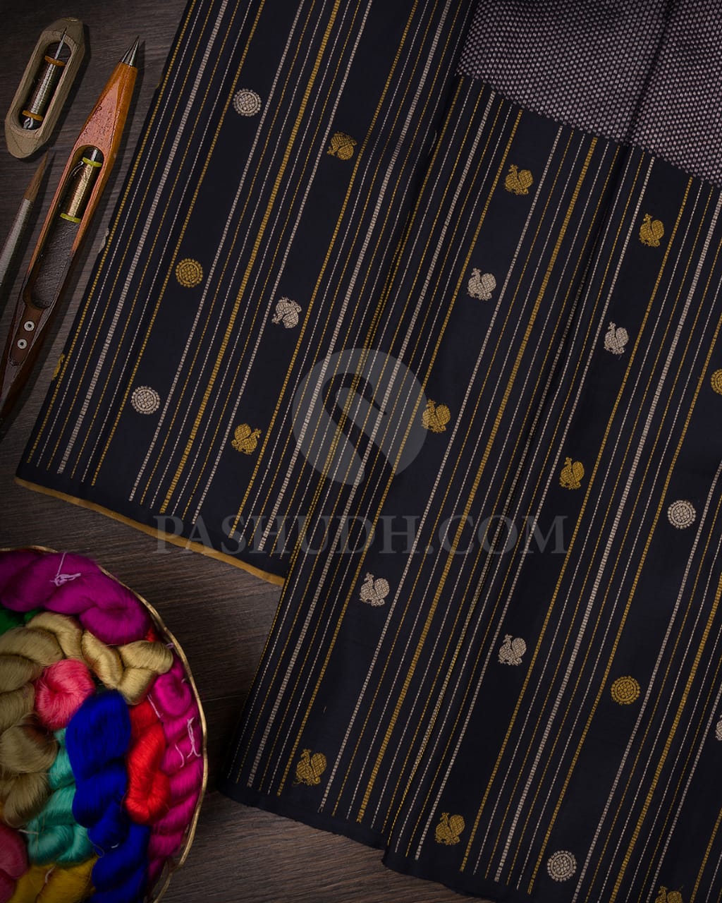 Black And Gold Beige Kanjivaram Silk Saree-S1478(B)