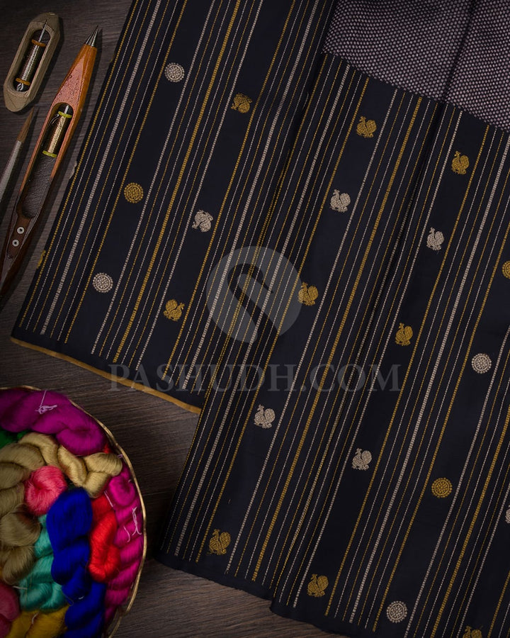 Black And Gold Beige Kanjivaram Silk Saree-S1478(B)