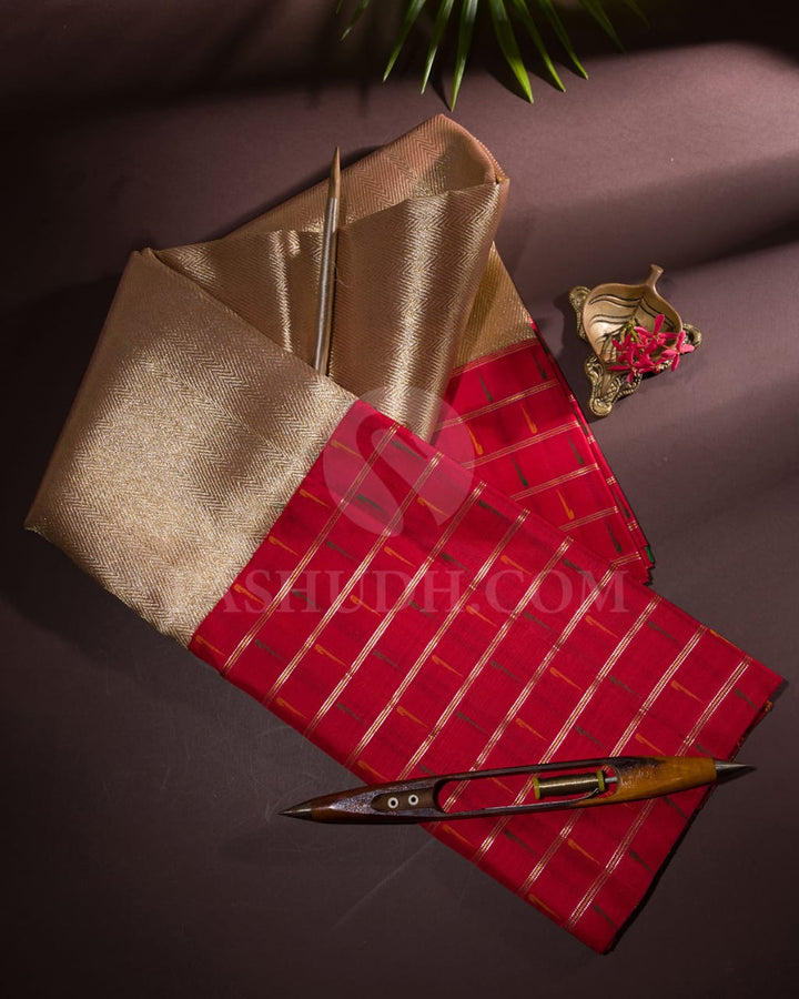 Gold Silver Organza Shimmer Kanjivaram Silk Saree With Red Paithani Border -S1354(C)