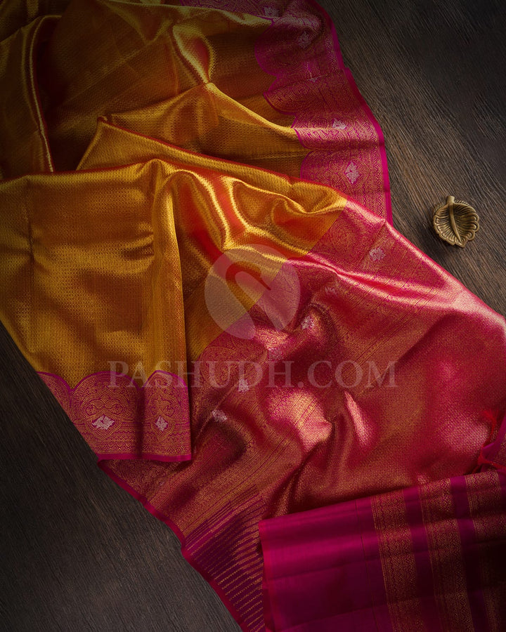 Antique Gold Zari Shimmer Organza Kanjivaram Silk Saree-S1475(B)