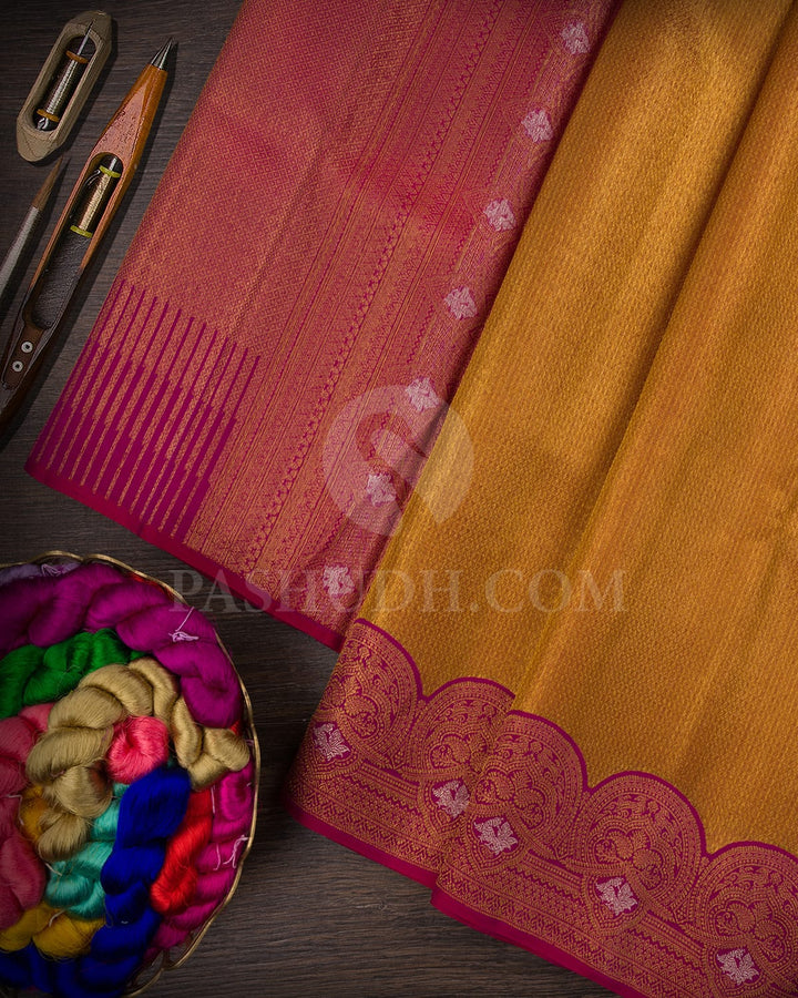 Antique Gold Zari Shimmer Organza Kanjivaram Silk Saree-S1475(B)