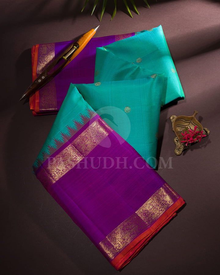 Turquoise Blue  And Dual Shaded Magenta Pure Zari Kanjivaram Silk Saree-SP144