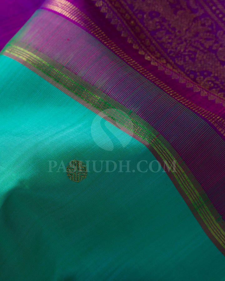 Turquoise Blue  And Dual Shaded Magenta Pure Zari Kanjivaram Silk Saree-SP144