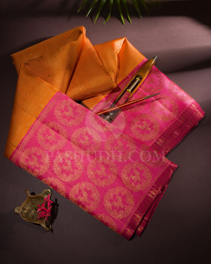 Orange And Watermelon Pink Kanjivaram Silk Saree-S1411(C)