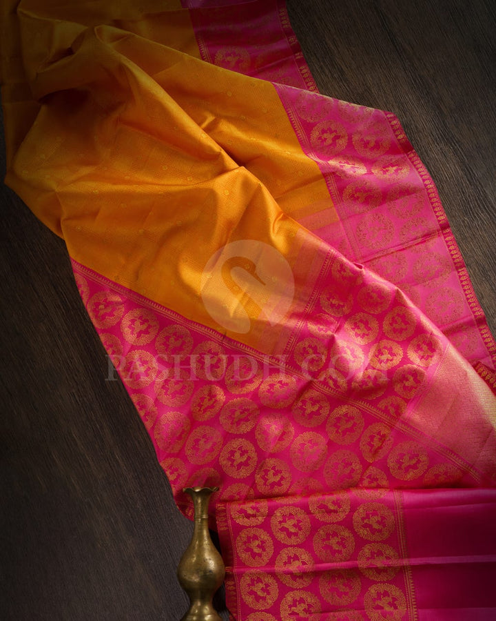 Orange And Watermelon Pink Kanjivaram Silk Saree-S1411(C)