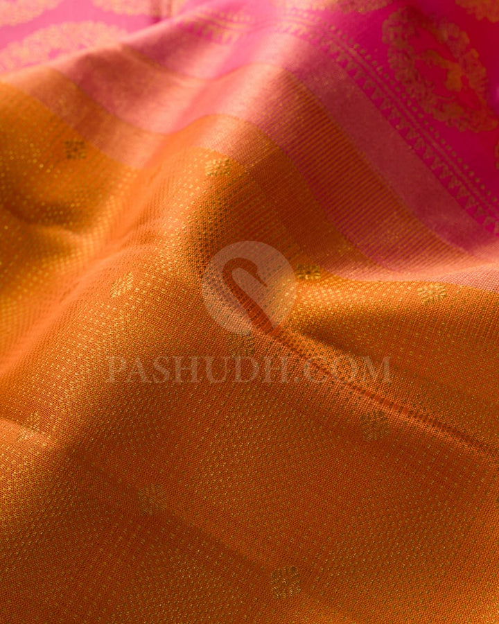 Orange And Watermelon Pink Kanjivaram Silk Saree-S1411(C)