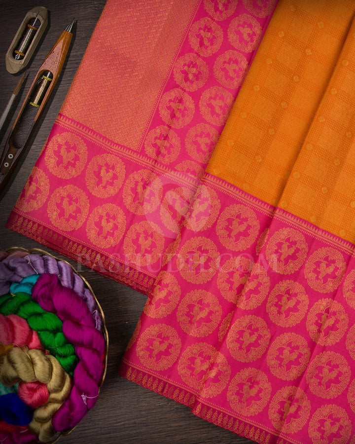 Orange And Watermelon Pink Kanjivaram Silk Saree-S1411(C)