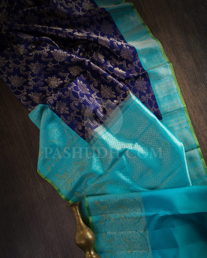Royal Blue And Turquoise Blue Kanjivaram Silk Saree-S1048(I)