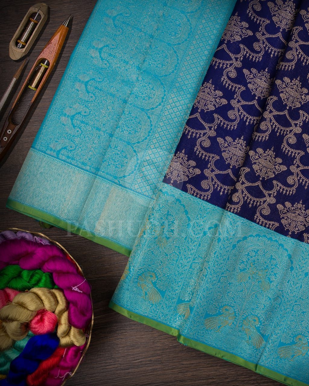 Royal Blue And Turquoise Blue Kanjivaram Silk Saree-S1048(I)