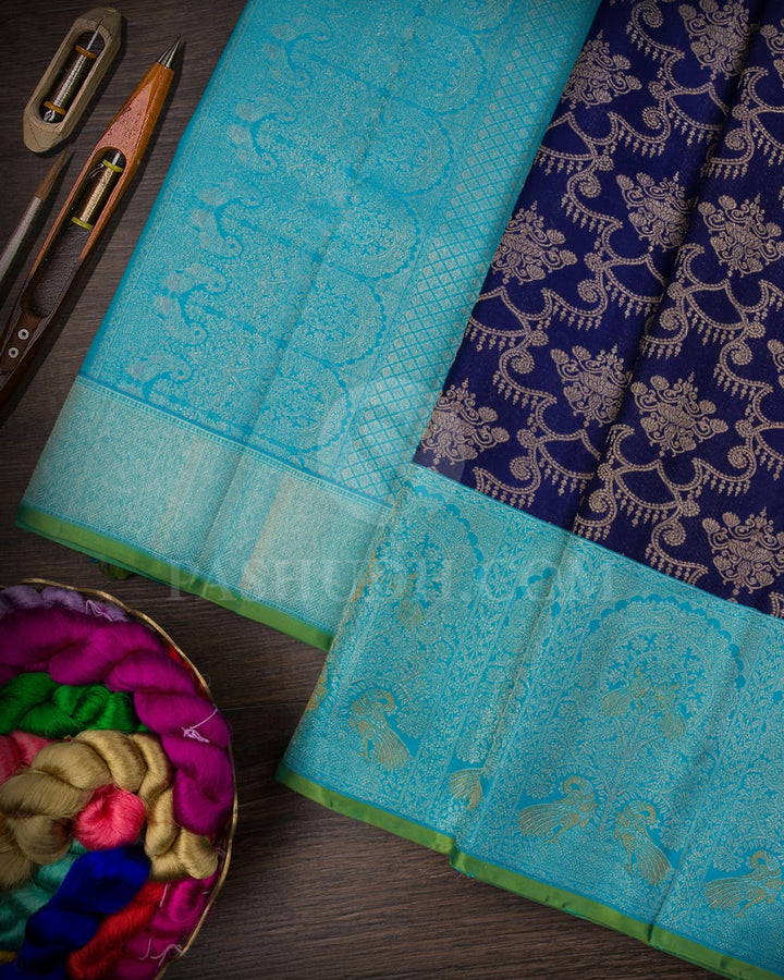 Royal Blue And Turquoise Blue Kanjivaram Silk Saree-S1048(I)