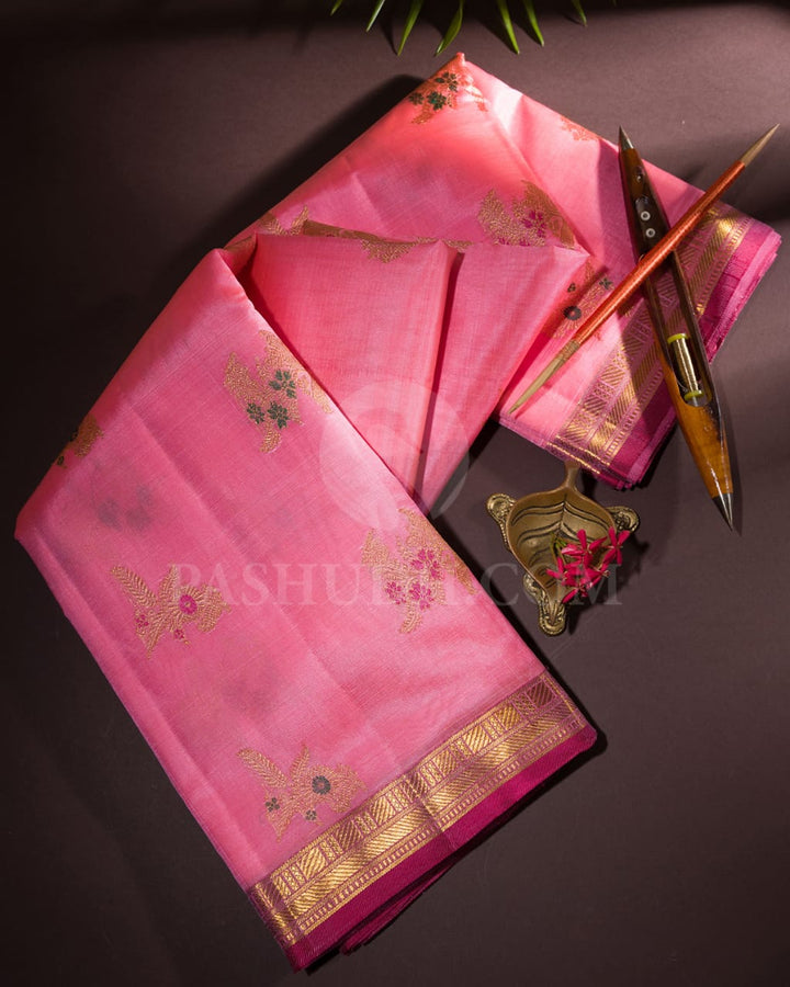 Baby Pink And Raspberry Pink Kanjivaram Silk Saree-S1481(A)