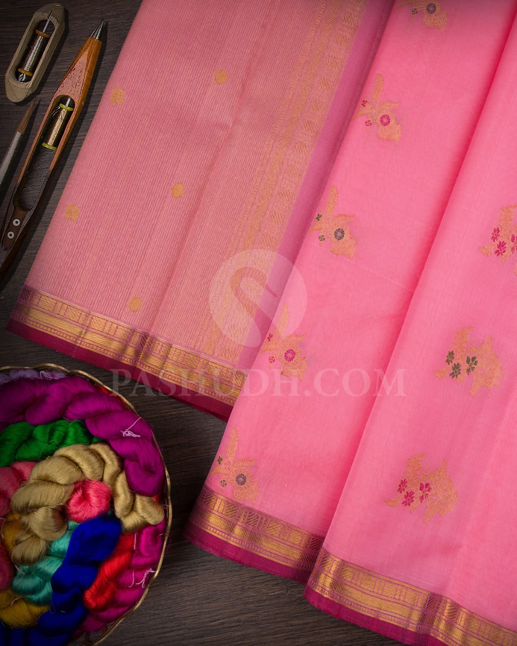 Baby Pink And Raspberry Pink Kanjivaram Silk Saree-S1481(A)