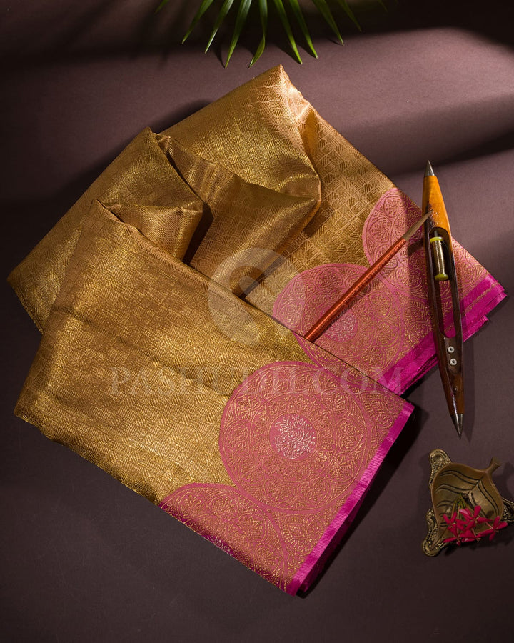 Gold And Watermelon Pink Kanjivaram Silk Saree-S1489(A)