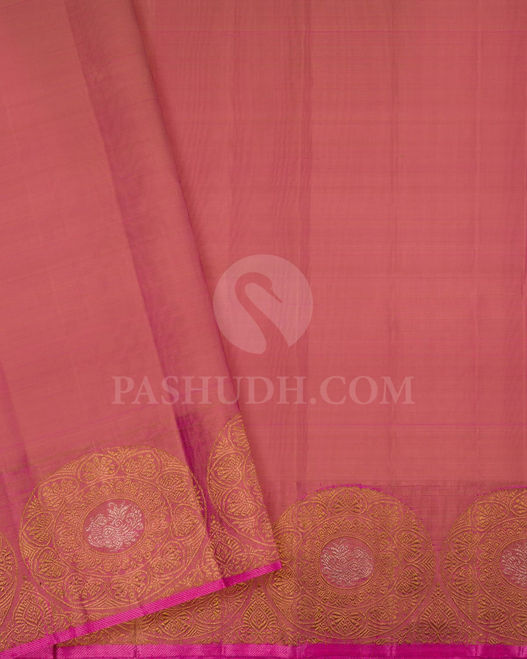 Gold And Watermelon Pink Kanjivaram Silk Saree-S1489(A)