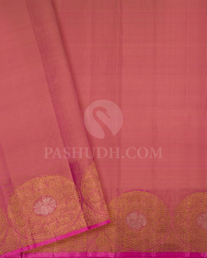 Gold And Watermelon Pink Kanjivaram Silk Saree-S1489(A)