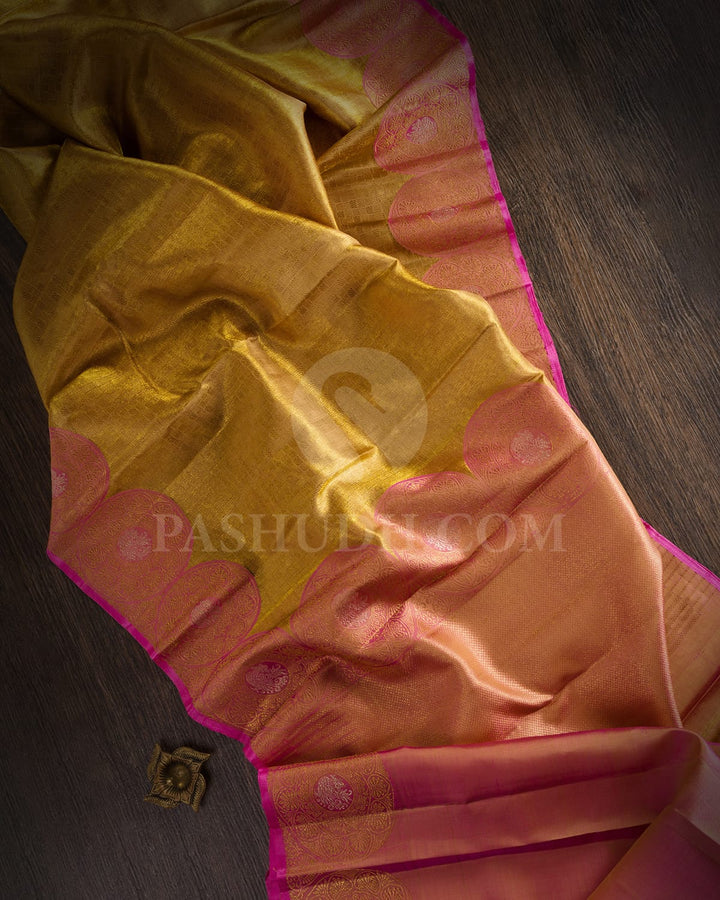 Gold And Watermelon Pink Kanjivaram Silk Saree-S1489(A)