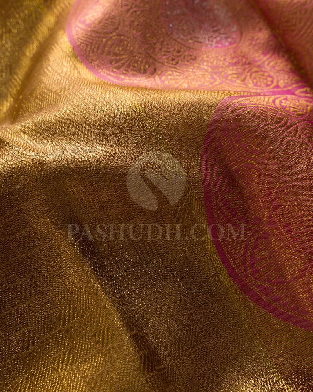Gold And Watermelon Pink Kanjivaram Silk Saree-S1489(A)