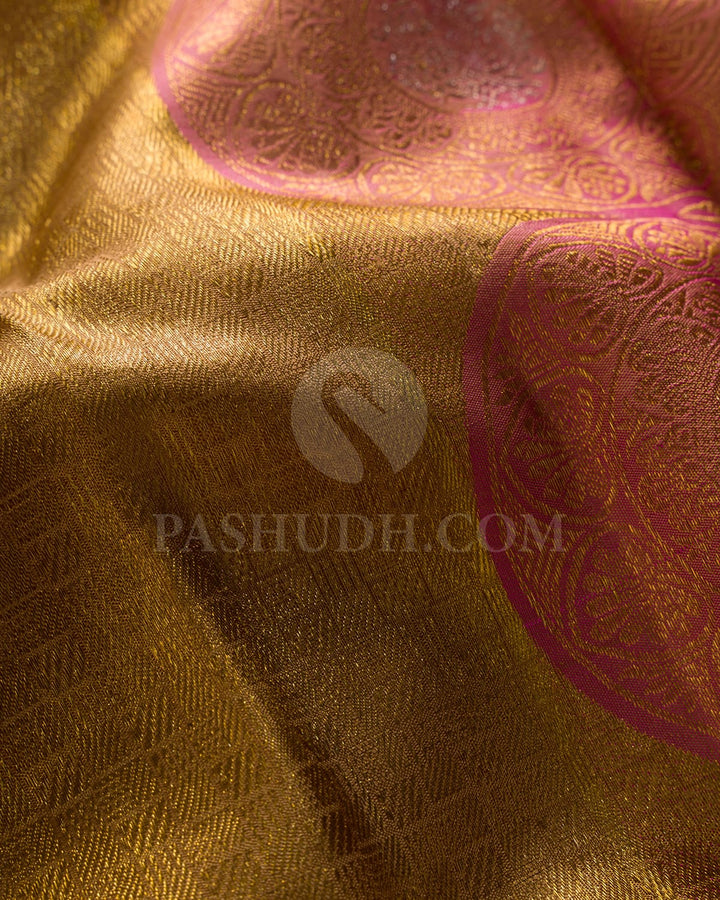 Gold And Watermelon Pink Kanjivaram Silk Saree-S1489(A)