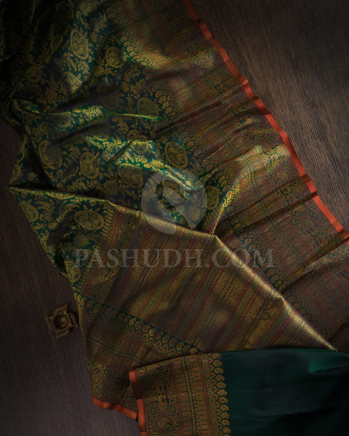 Bottle Green Bridal Kanjivaram Silk Saree-S1493(A)