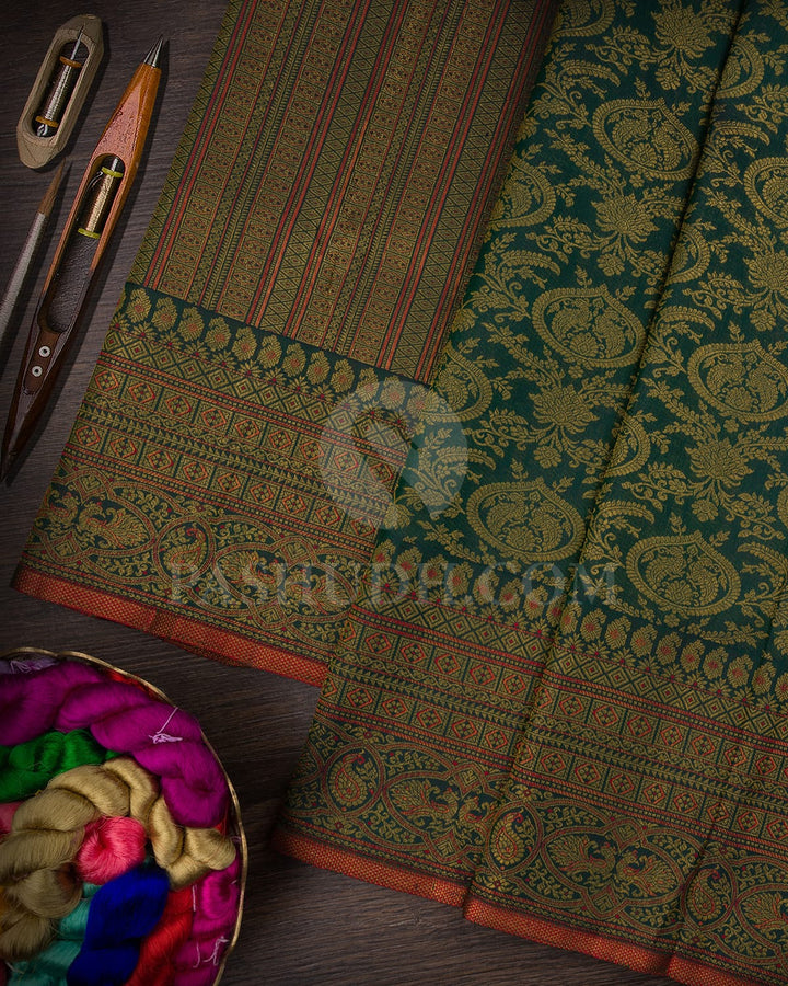 Bottle Green Bridal Kanjivaram Silk Saree-S1493(A)