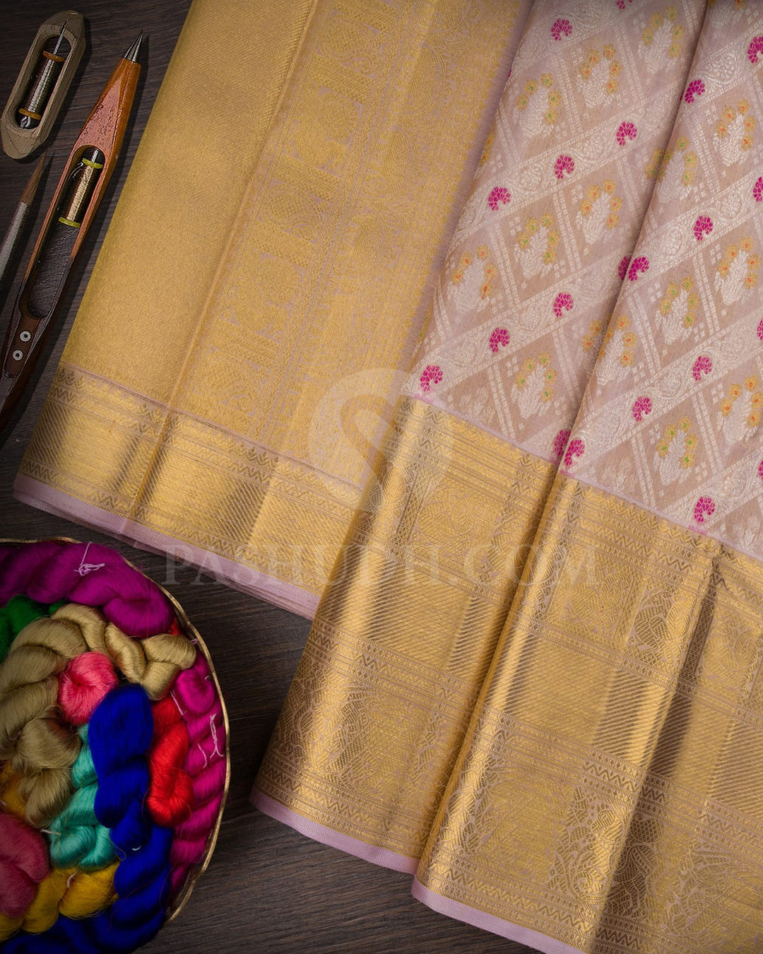 Lace Pink Tissue Kanjivaram Silk Saree -SP156