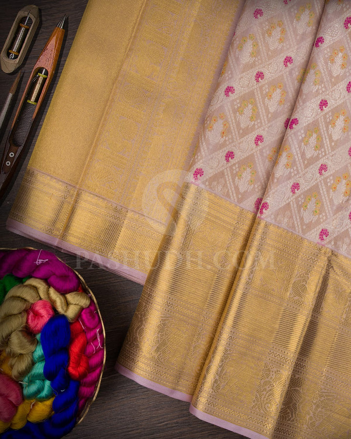 Lace Pink Tissue Kanjivaram Silk Saree -SP156