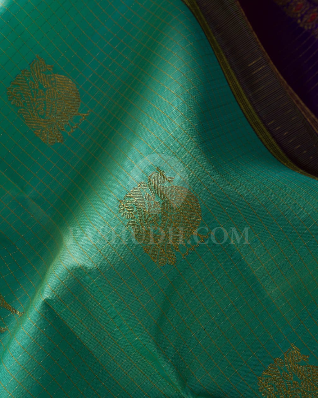 Cyan And Violet Kanjivaram Silk Saree-SP155