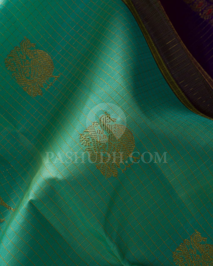 Cyan And Violet Kanjivaram Silk Saree-SP155