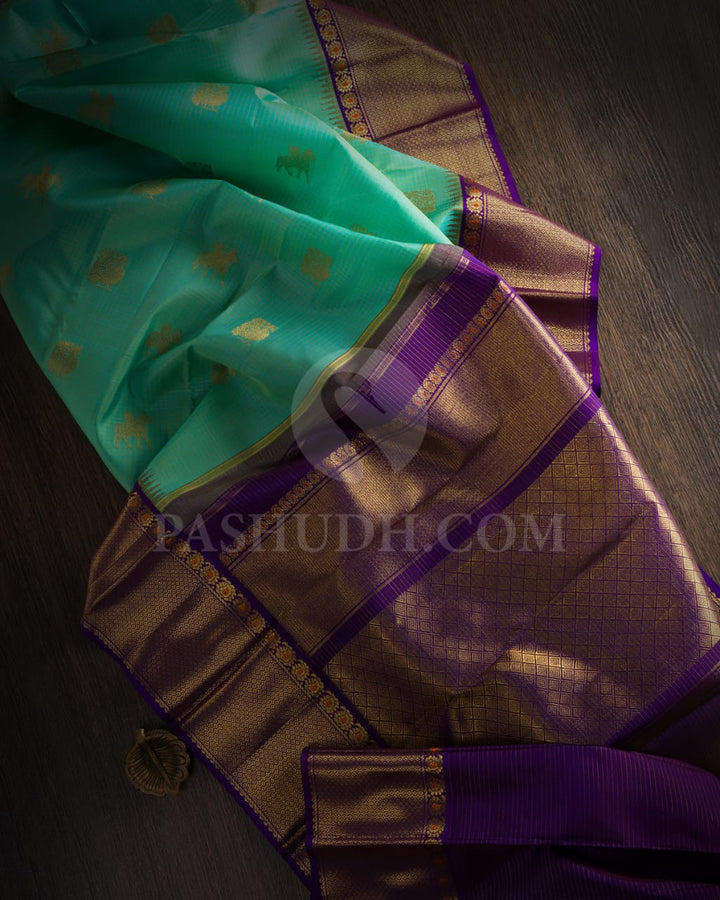 Cyan And Violet Kanjivaram Silk Saree-SP155