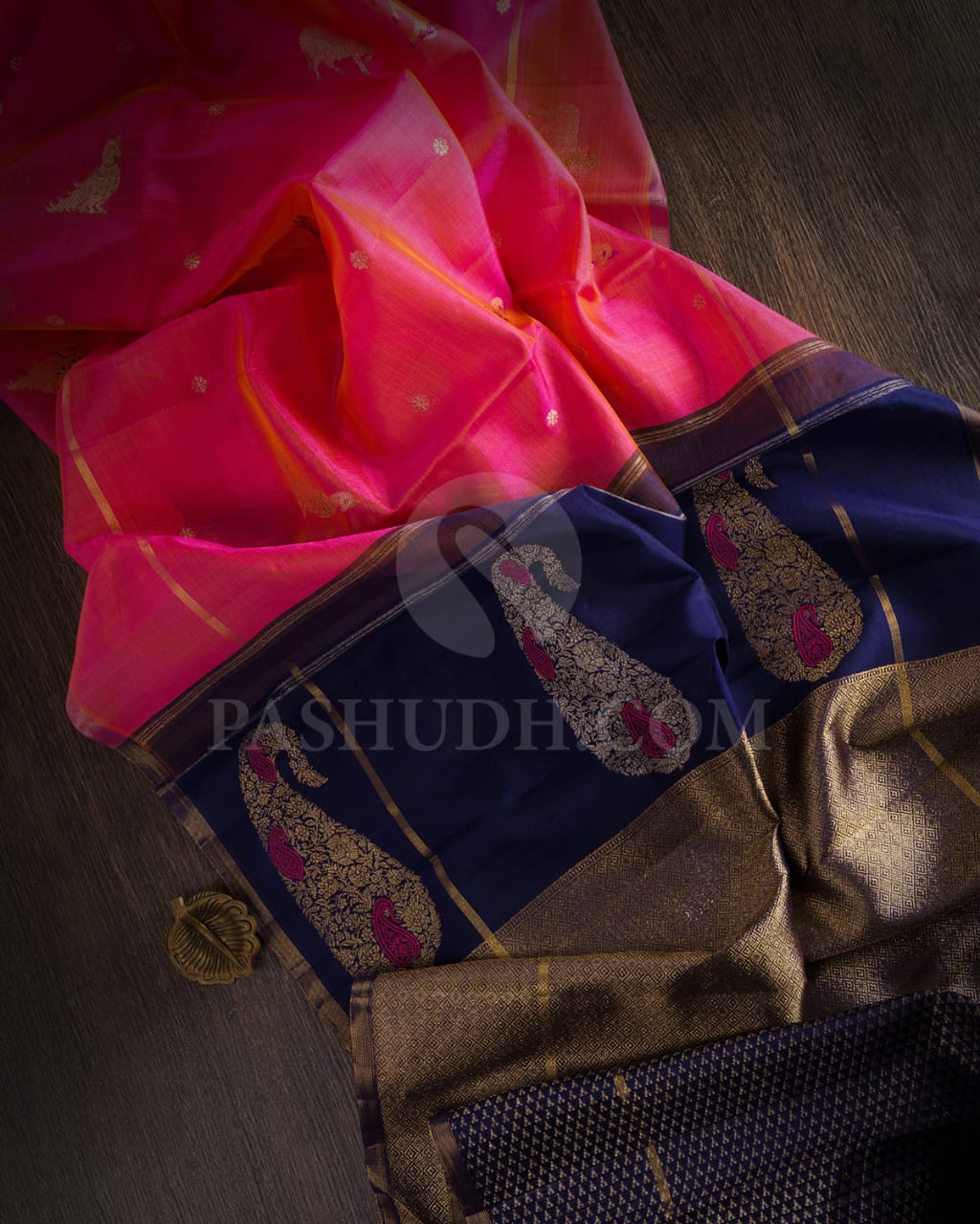 Orange Shot Pink Kora Organza Kanjivaram Silk Saree-S1476(A)