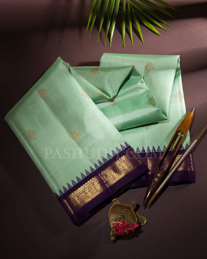 Pista Green And Purple Pure Zari Kanjivaram Silk Saree-SP187