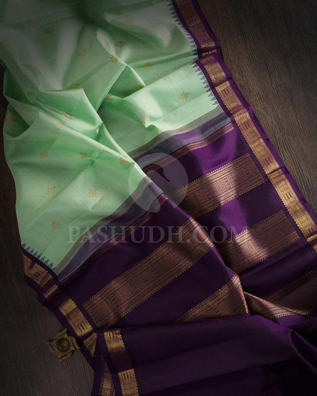Pista Green And Purple Pure Zari Kanjivaram Silk Saree-SP187