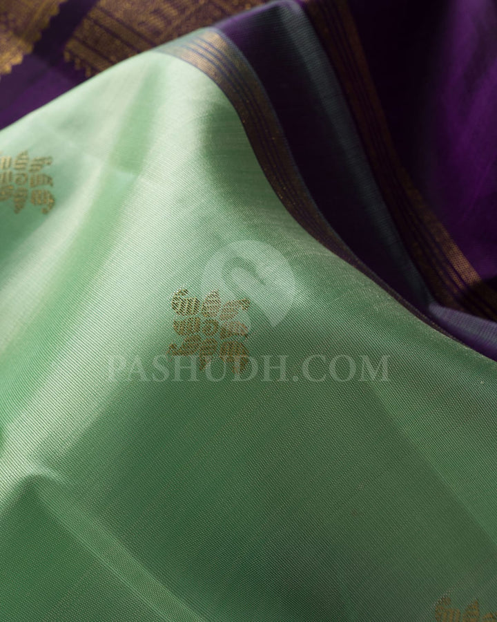 Pista Green And Purple Pure Zari Kanjivaram Silk Saree-SP187