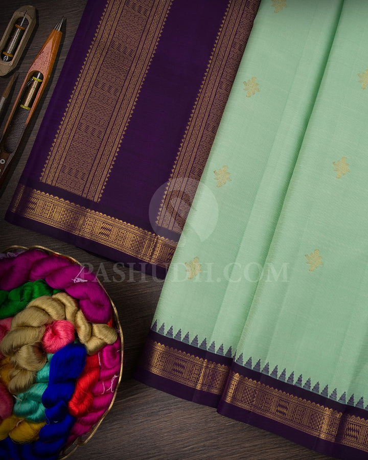 Pista Green And Purple Pure Zari Kanjivaram Silk Saree-SP187