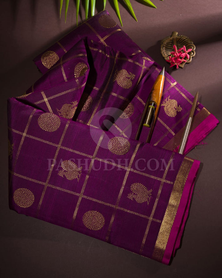 Purple And Rani Pink Pure Zari Kanjivaram Silk Saree-SP185