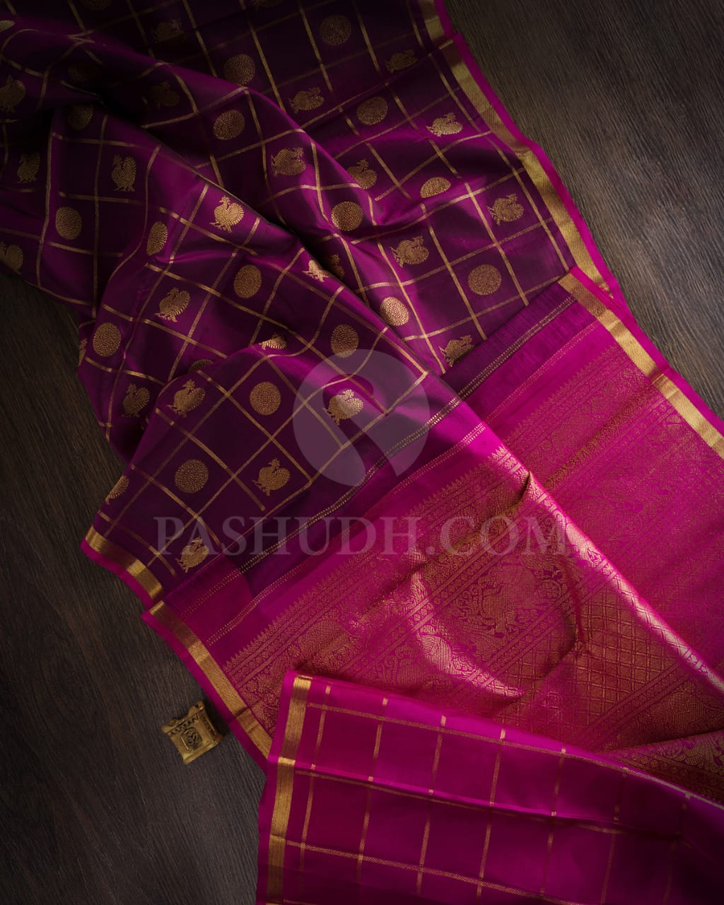 Purple And Rani Pink Pure Zari Kanjivaram Silk Saree-SP185