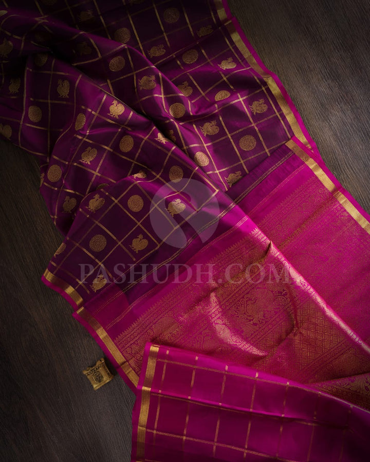 Purple And Rani Pink Pure Zari Kanjivaram Silk Saree-SP185