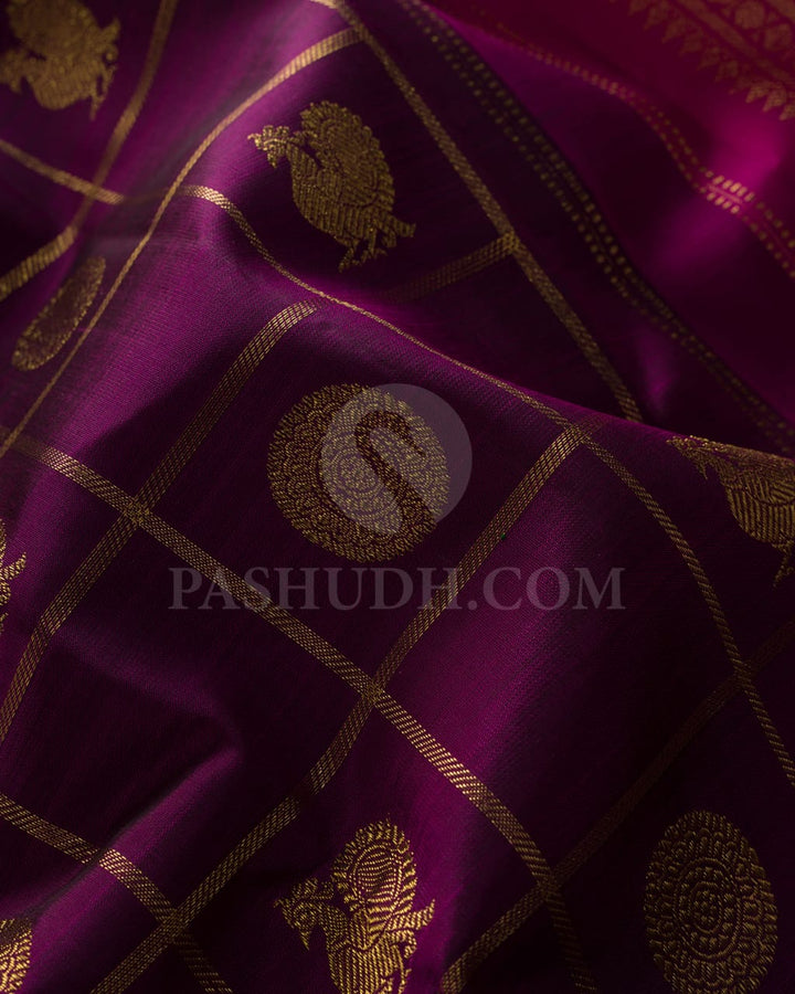 Purple And Rani Pink Pure Zari Kanjivaram Silk Saree-SP185