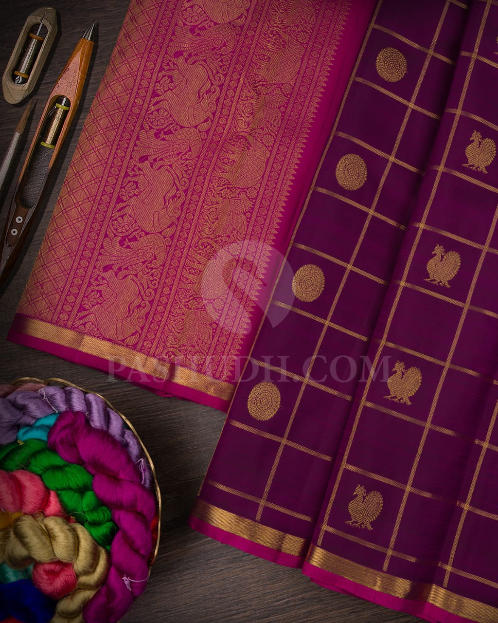 Purple And Rani Pink Pure Zari Kanjivaram Silk Saree-SP185