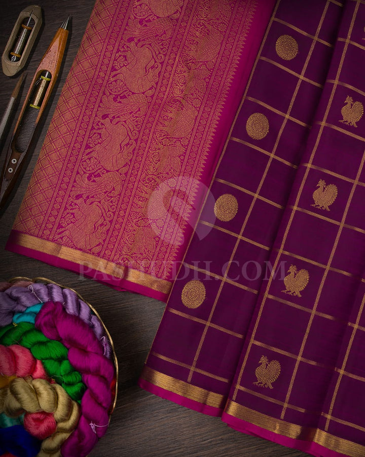 Purple And Rani Pink Pure Zari Kanjivaram Silk Saree-SP185