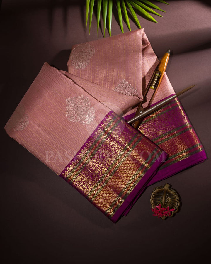 Mild Baby Pink And Magenta Kanjivaram Silk Saree-S1159(C)