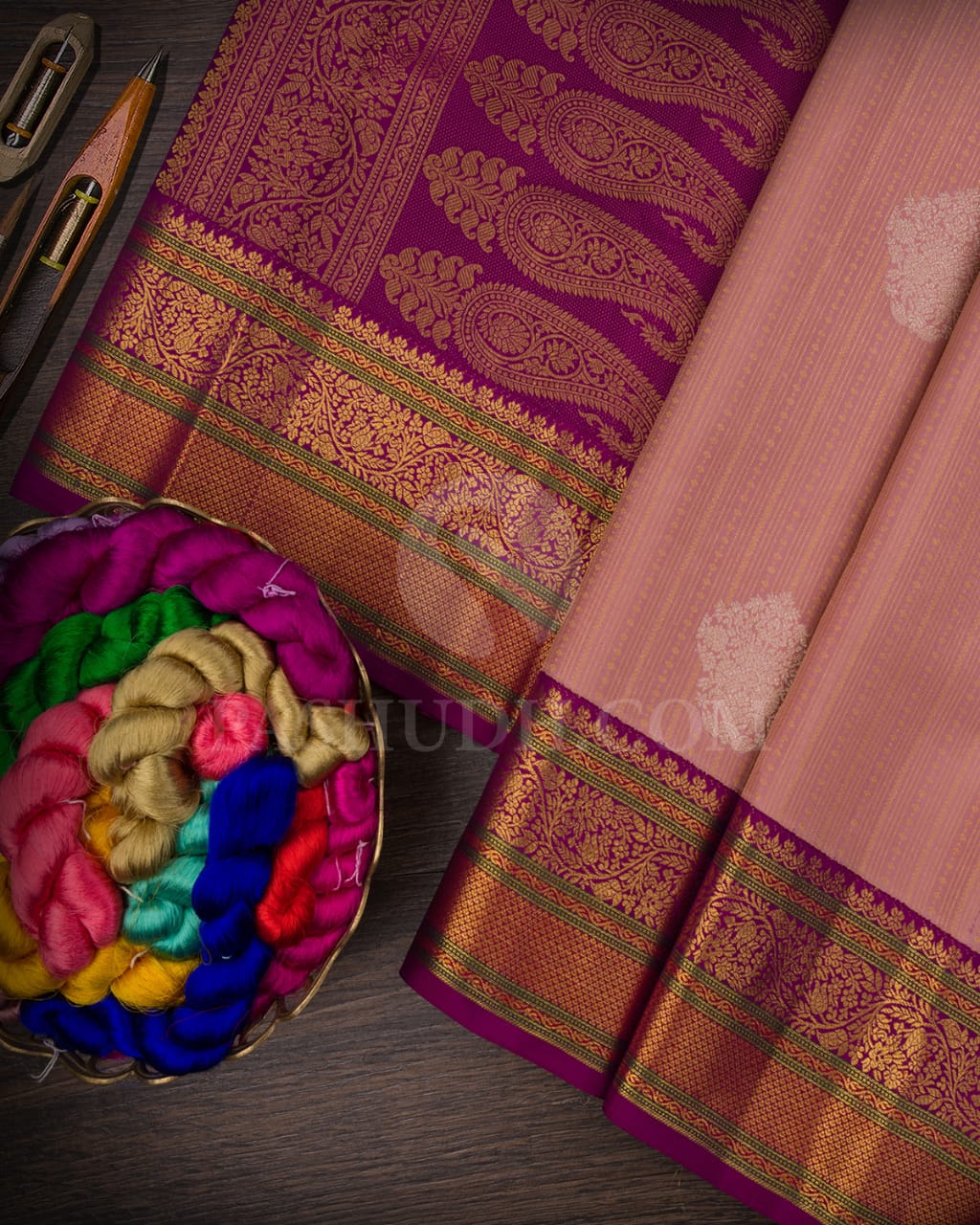 Mild Baby Pink And Magenta Kanjivaram Silk Saree-S1159(C)