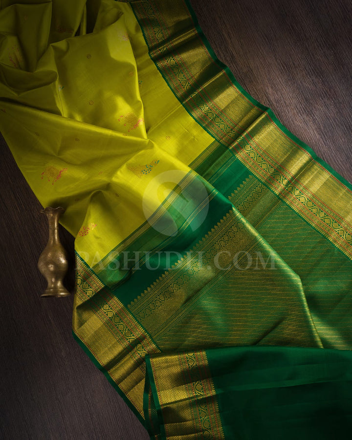Parrot Green And Forest Green Kanjivaram Silk Saree-S1495(A)