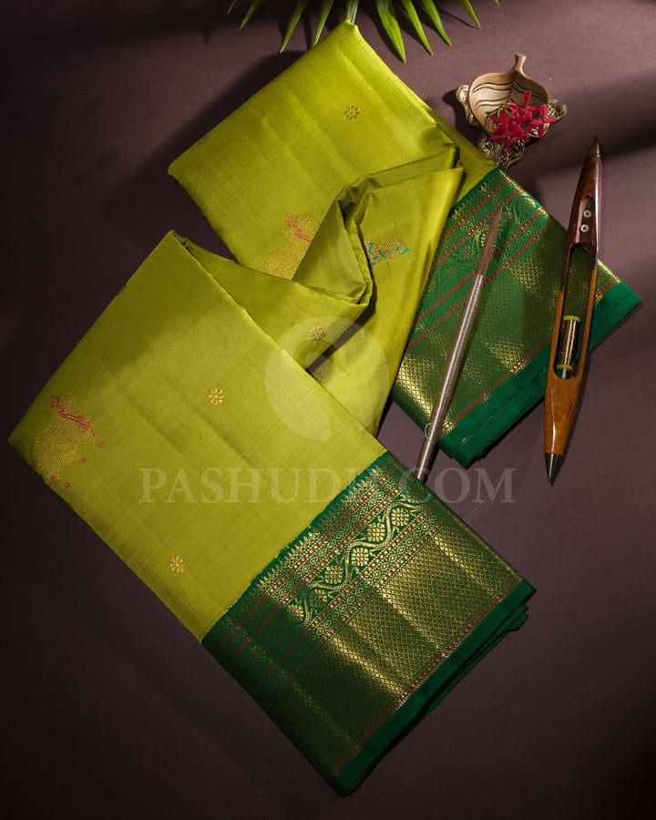 Parrot Green And Forest Green Kanjivaram Silk Saree-S1495(A)