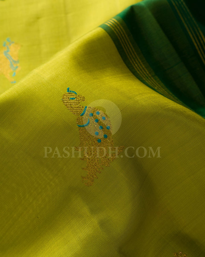 Parrot Green And Forest Green Kanjivaram Silk Saree-S1495(A)