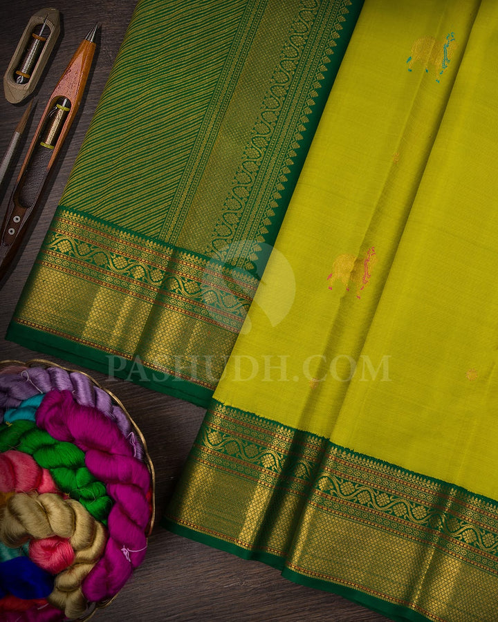 Parrot Green And Forest Green Kanjivaram Silk Saree-S1495(A)