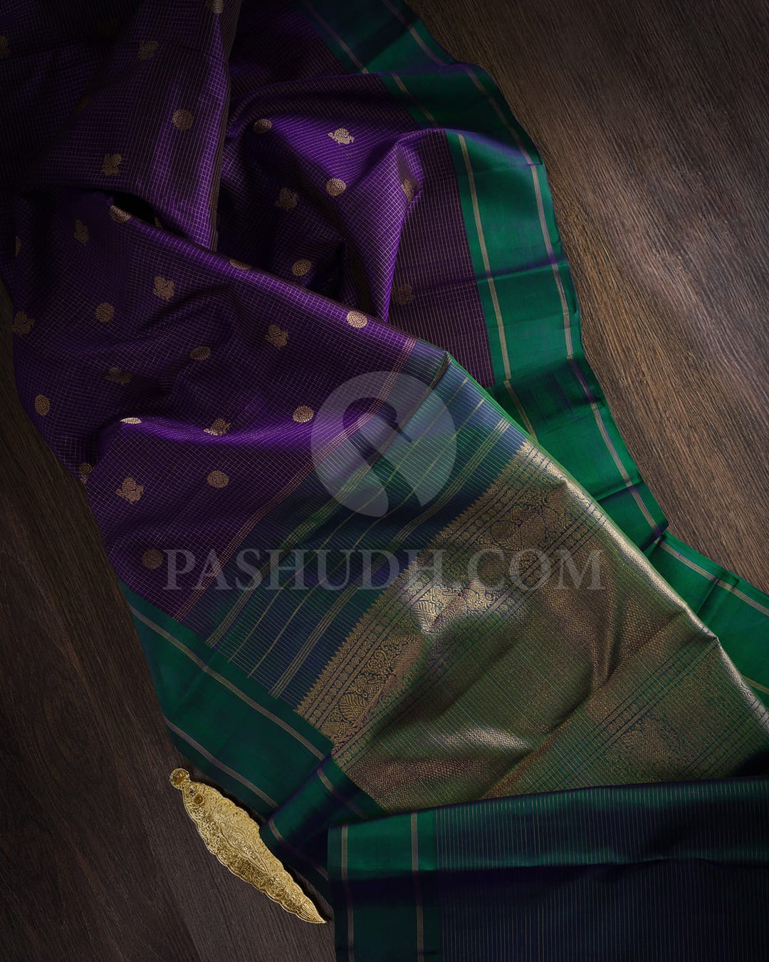 Royal Purple/Indigo With Teal Green Pure Zari Kanjivaram Silk Saree-SP163